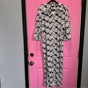 FREEHAND‎ Navy Blue and White 3/4 Sleeve Dress with Tie Waistband